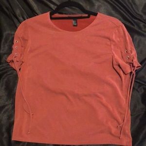 Rust Orange Top With Lace Up Sleeves Size Small (S)